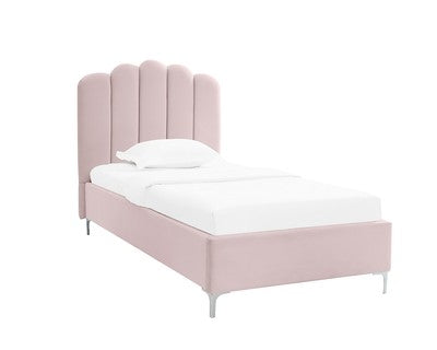 Willow Single Bed Shell Pink Velvet Fluted Petal Design W111 L207.5 H125cm