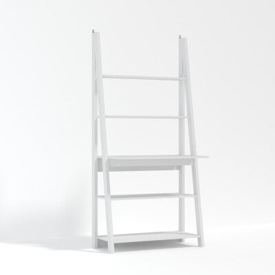Tiva White Ladder Desk - Sleek Workspace with 3 Shelves & Modern Design