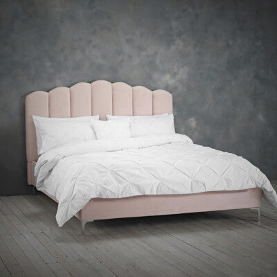 Willow Pink Double Bed - Luxurious Velvet Upholstery with Elegant Petal Design