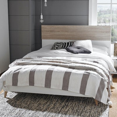 Stockholm White-Oak Double Bed - Sleek Retro Style with Mid-Height Headboard