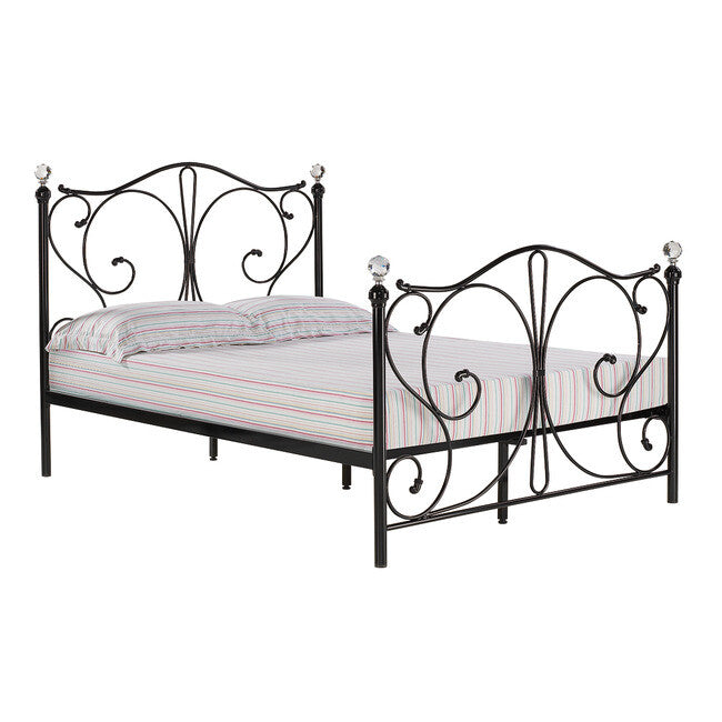 Florence 3.0 Single Metal Bed Black Finish with Elegant Sculpted Design & Crystal Finials