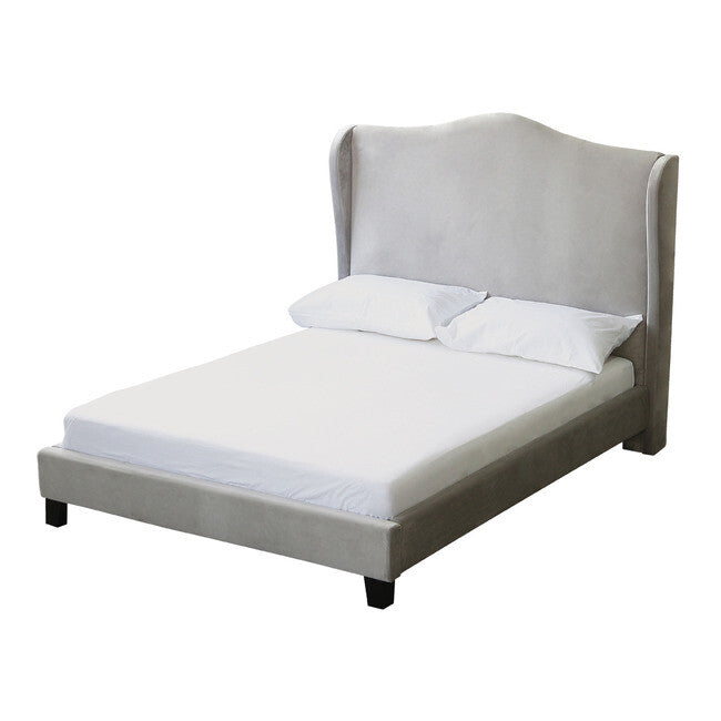 Chateaux 5.0 Kingsize Bed Elegant Silver Velvet with Winged Headboard & Classic Style