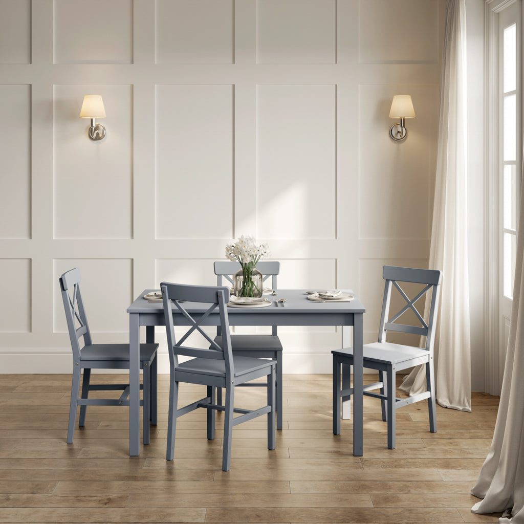 Crawford Anthracite Grey 4 Seater Dining Table - Sturdy with Satin X-Back Chairs