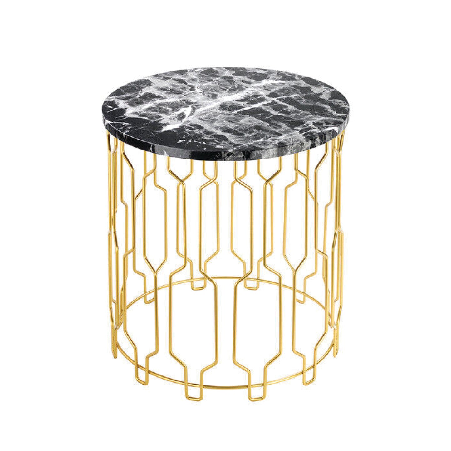 Grace Gloss Marble End Table Sophisticated Round Top with Chic Geometric Gold Base