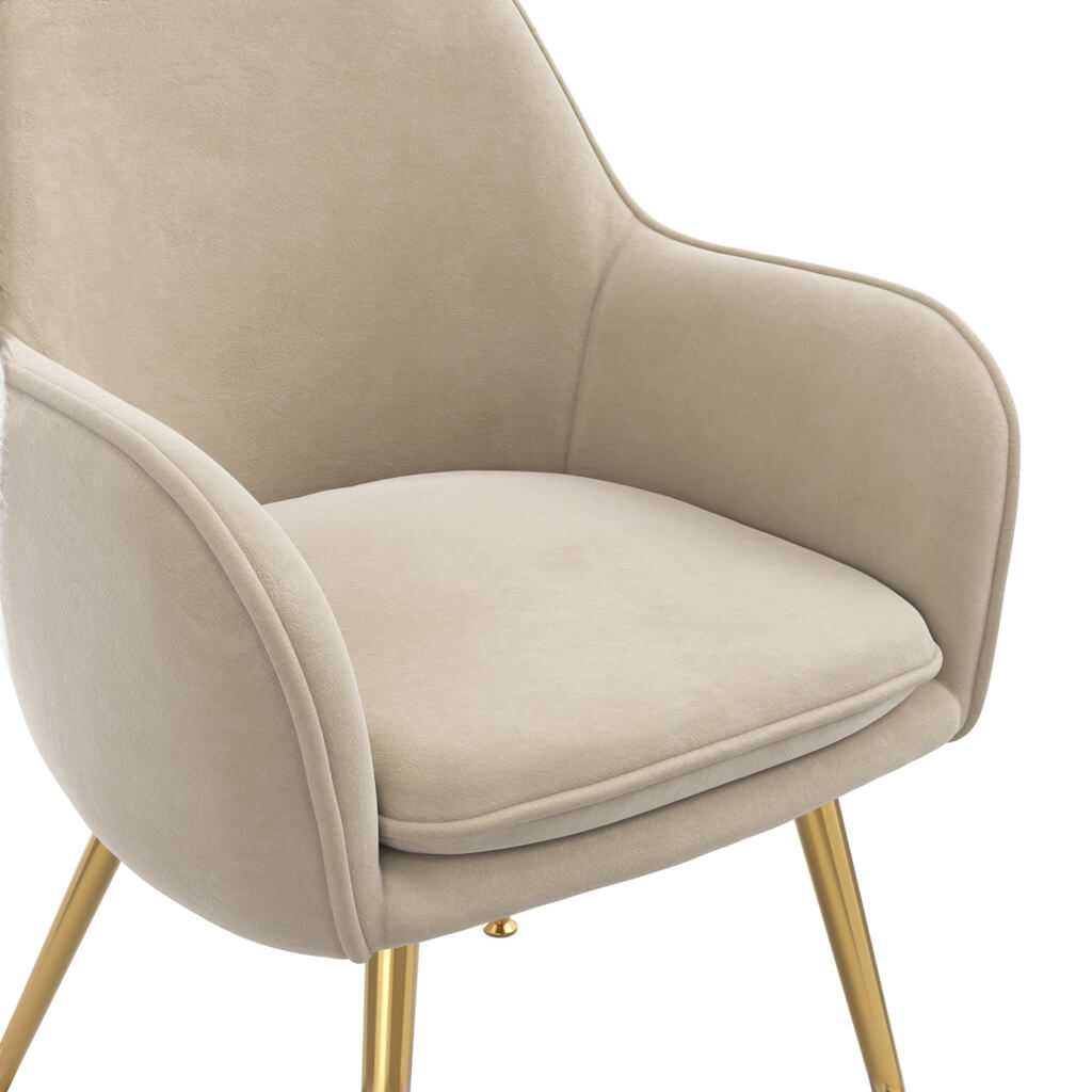 Tara Dining Chair In Light Fawn Colour Velvet Fabric With Metal Legs Set of 2