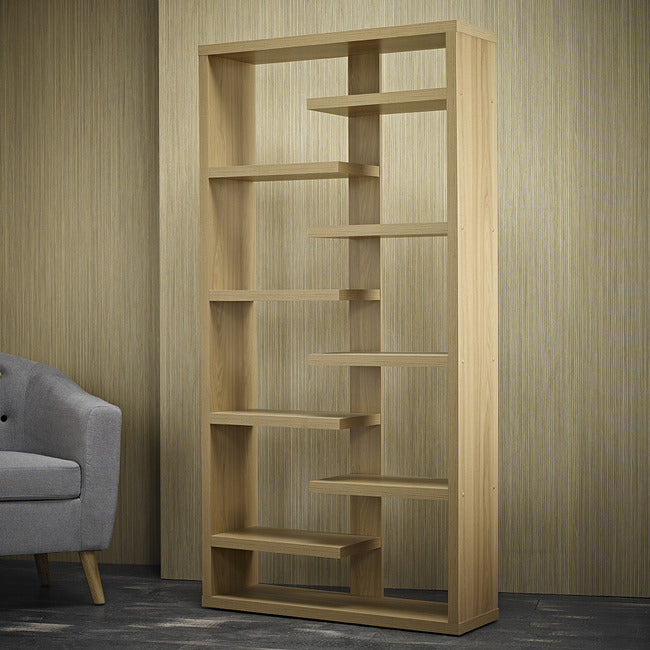 Toronto Display Unit Oak Finish with Avant-Garde Design & Irregular Shelving