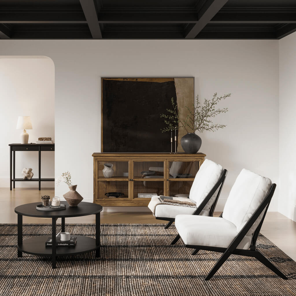 Westbrook Black Coffee Table - Stylish Design with Shelf & Matte Grain Finish