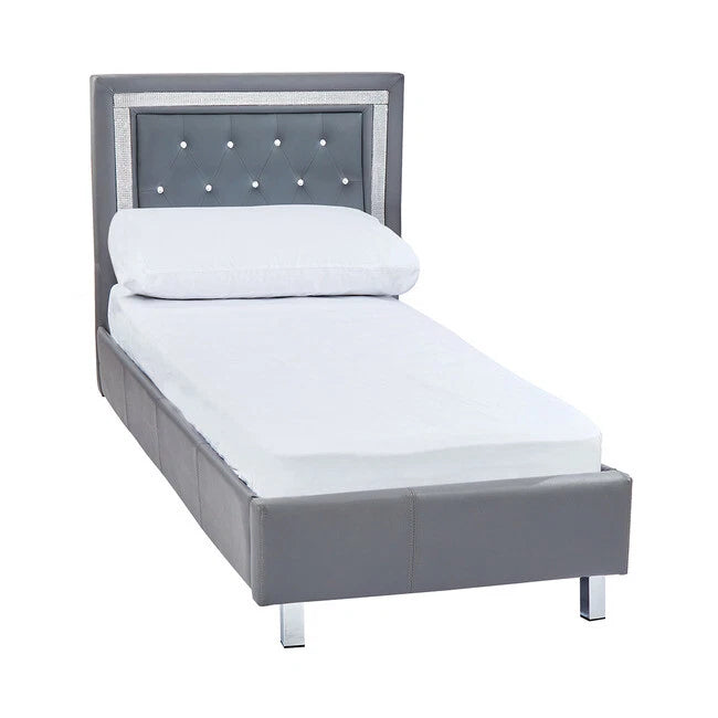 Crystalle Faux Leather Bed with Diamanté Trim Available In Black, White or Grey