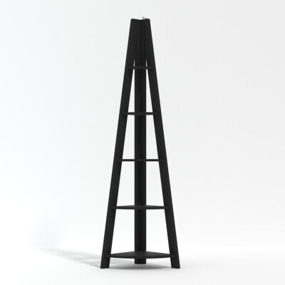 Tiva Black Corner Ladder Shelving - Sleek 5-Tier Display with Modern Edge