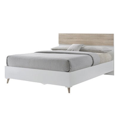 Stockholm White-Oak Double Bed - Sleek Retro Style with Mid-Height Headboard