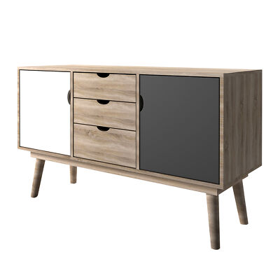 Scandi Grey Oak 2 Door Sideboard - Retro Charm with Practical Storage