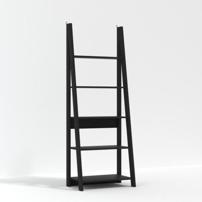 Tiva Black Ladder Bookcase Sleek Leaning Design with 5-Tier Shelving for Storage