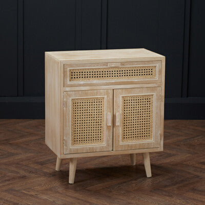 Toulouse Cabinet - Light Washed Oak with Stylish Rattan Panels & Versatile Storage