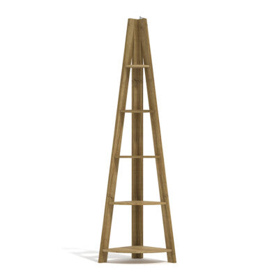 Tiva Oak Corner Ladder Shelving - Sleek & Space-Saving 5-Tier Display