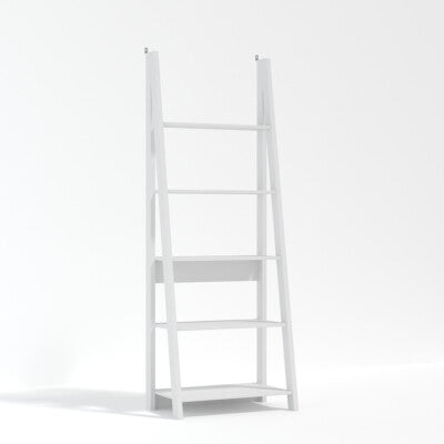 Tiva White Ladder Bookcase Sleek Leaning Design with 5-Tier Shelving for Storage