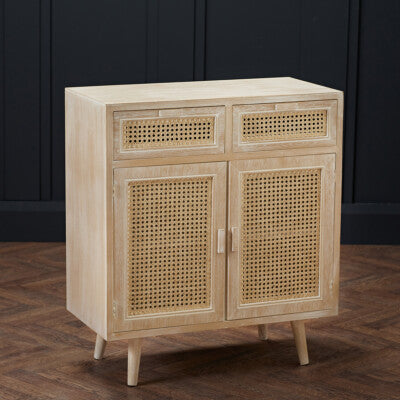 Toulouse Sideboard - Light Washed Oak with Elegant Rattan Panels & Ample Storage