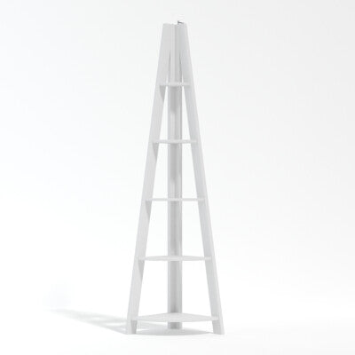 Tiva White Corner Ladder Shelving - Clean 5-Tier Display with Modern Elegance