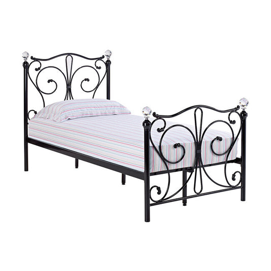 Florence 3.0 Single Metal Bed Black Finish with Elegant Sculpted Design & Crystal Finials