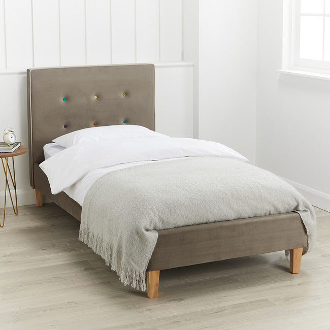 Camden Grey Buttoned Upholstered Bed Available in Single & Double