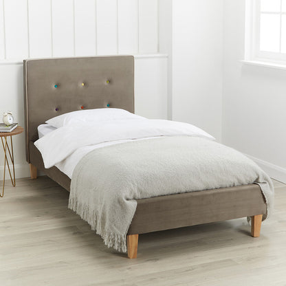 Camden Grey Buttoned Upholstered Bed Available in Single & Double