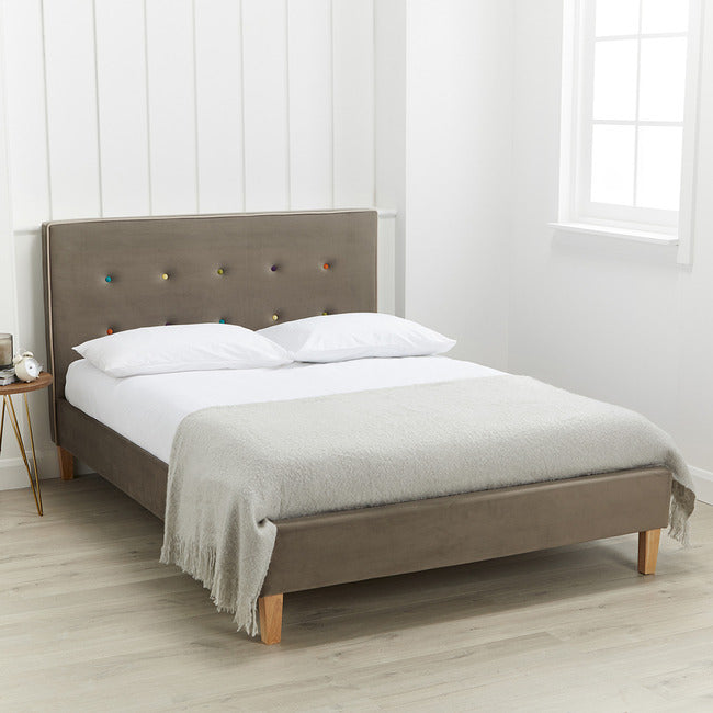 Camden Grey Buttoned Upholstered Bed Available in Single & Double