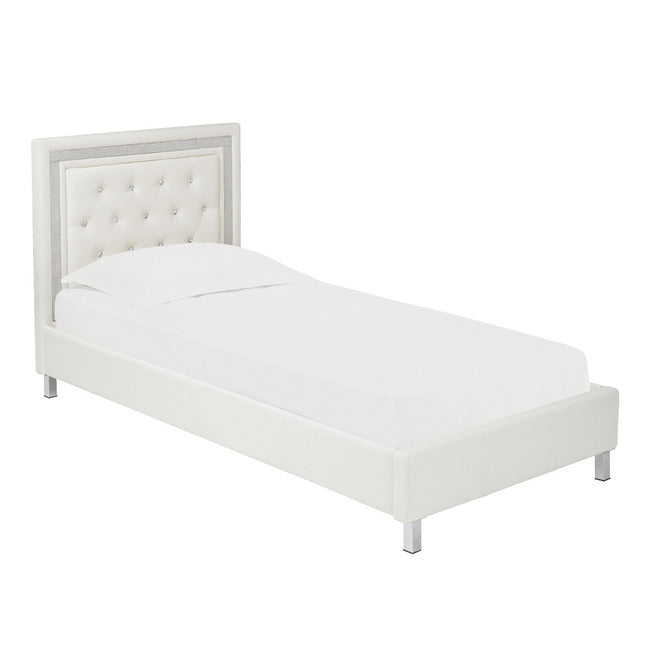 Crystalle  Faux Leather Bed with Diamanté Trim Available In Black, White or Grey