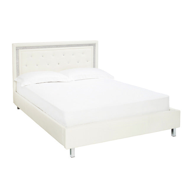 Crystalle  Faux Leather Bed with Diamanté Trim Available In Black, White or Grey