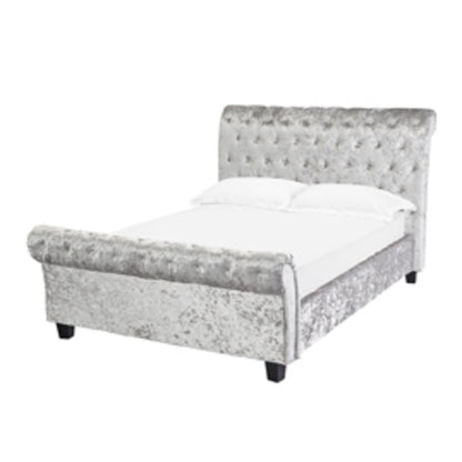 Isabella Crushed Velvet Sleigh Bed With Diamante Detail