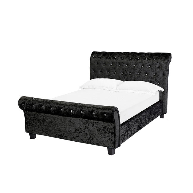 Isabella Crushed Velvet Sleigh Bed With Diamante Detail