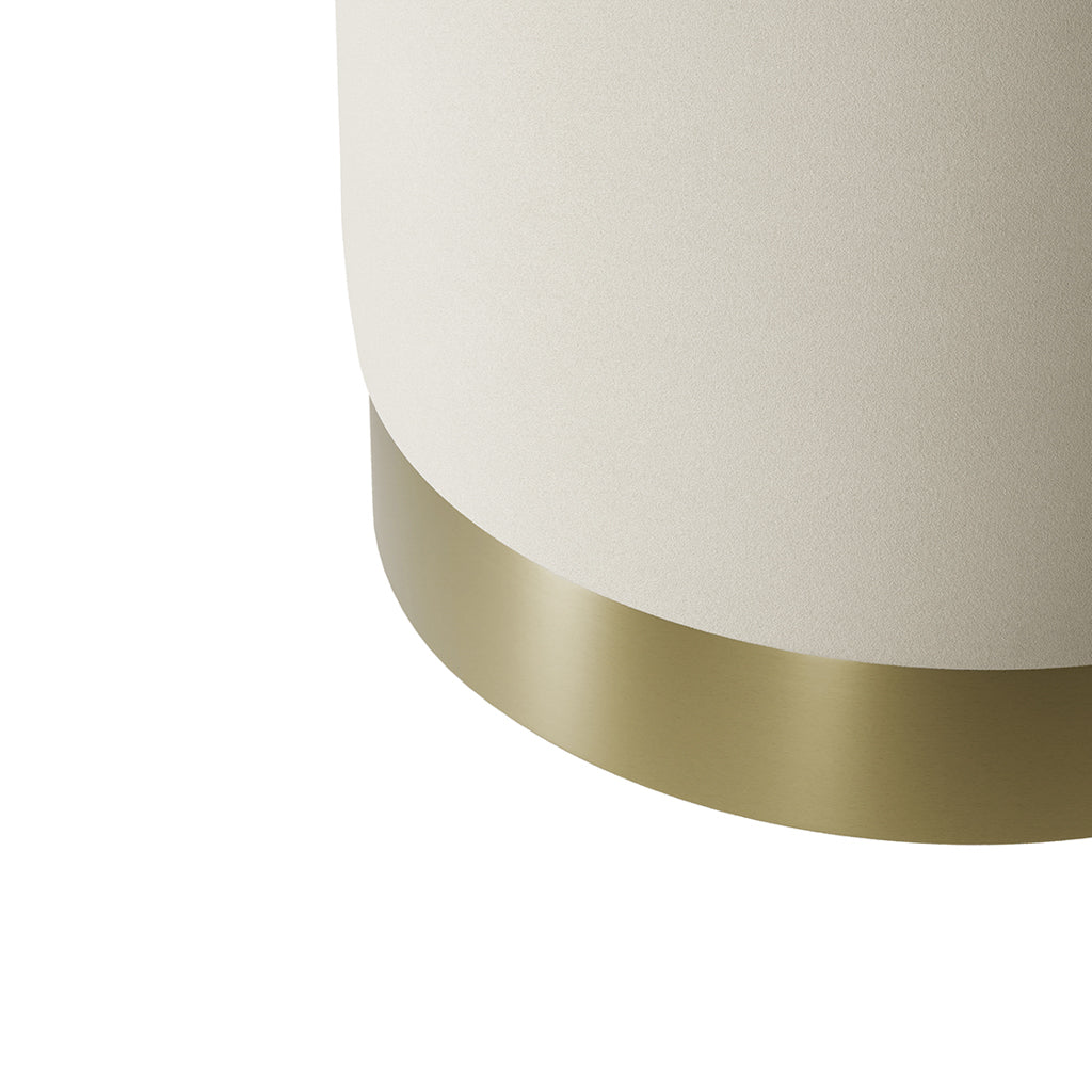 Lara Cream Velvet Pouffe - Small Multipurpose Design with Brushed Gold Base