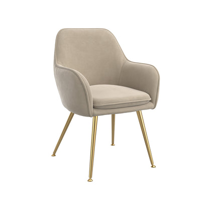Tara Dining Chair In Light Fawn Colour Velvet Fabric With Metal Legs Set of 2