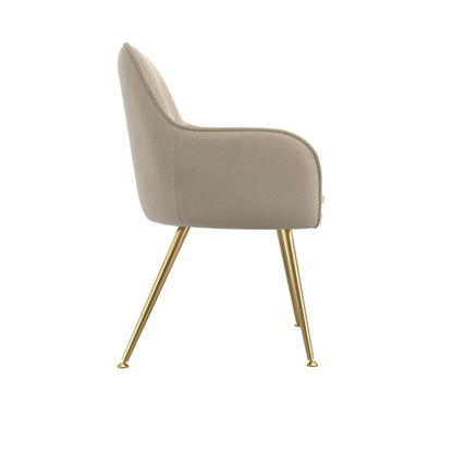 Tara Dining Chair In Light Fawn Colour Velvet Fabric With Metal Legs Set of 2
