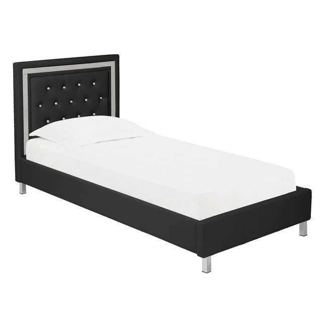 Crystalle  Faux Leather Bed with Diamanté Trim Available In Black, White or Grey