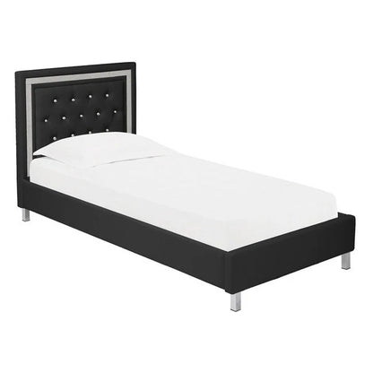 Crystalle  Faux Leather Bed with Diamanté Trim Available In Black, White or Grey