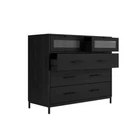 Edison Matte Black Chest - Industrial Style with Reeded Glass & Metal Frame - Image 5