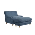 Plumpton Chair Denim Blue Coloured Chenille fabric With Oak Wooden Legs - Image 2