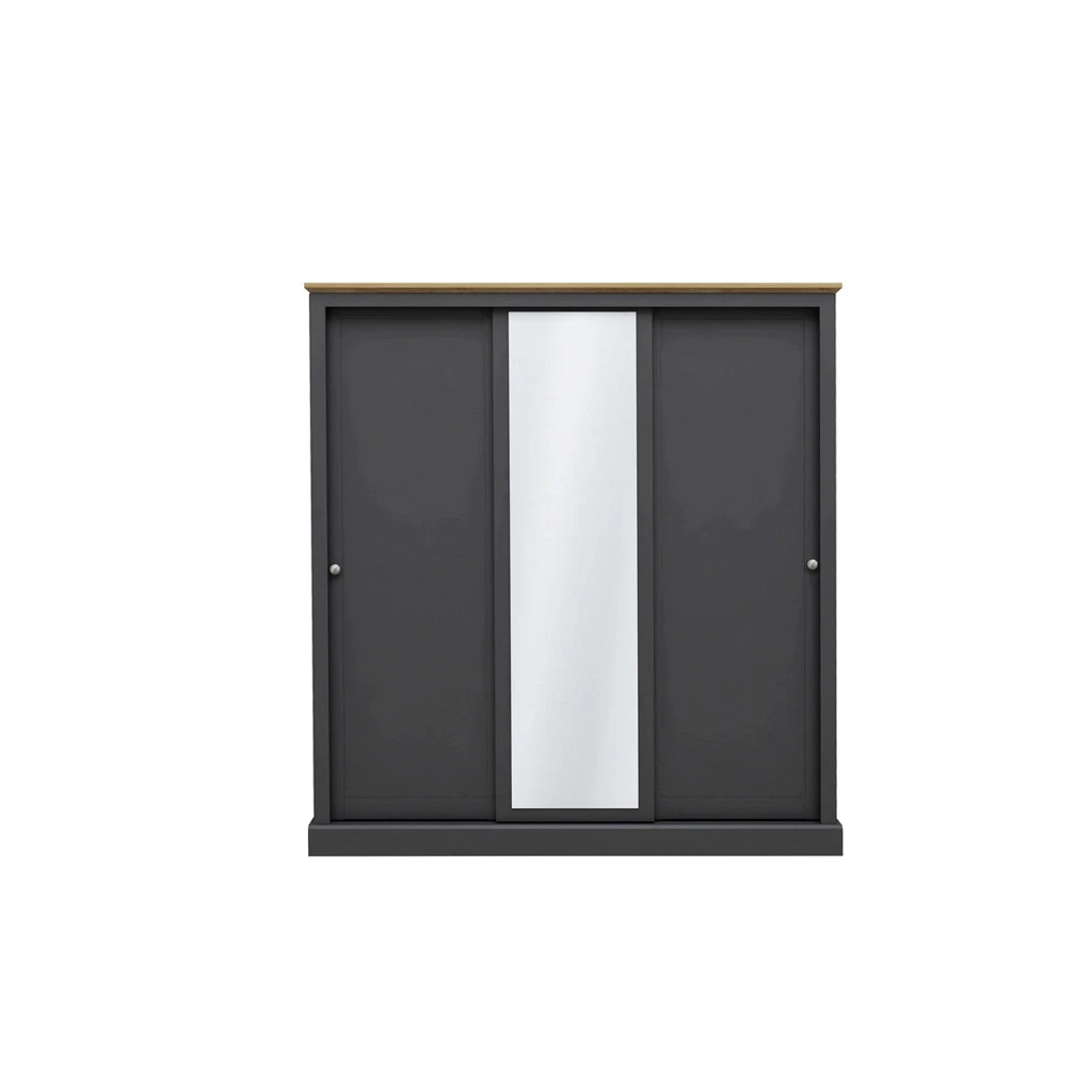 Devon Charcoal 3-Door Sliding Wardrobe - Spacious Elegance with Timeless Design