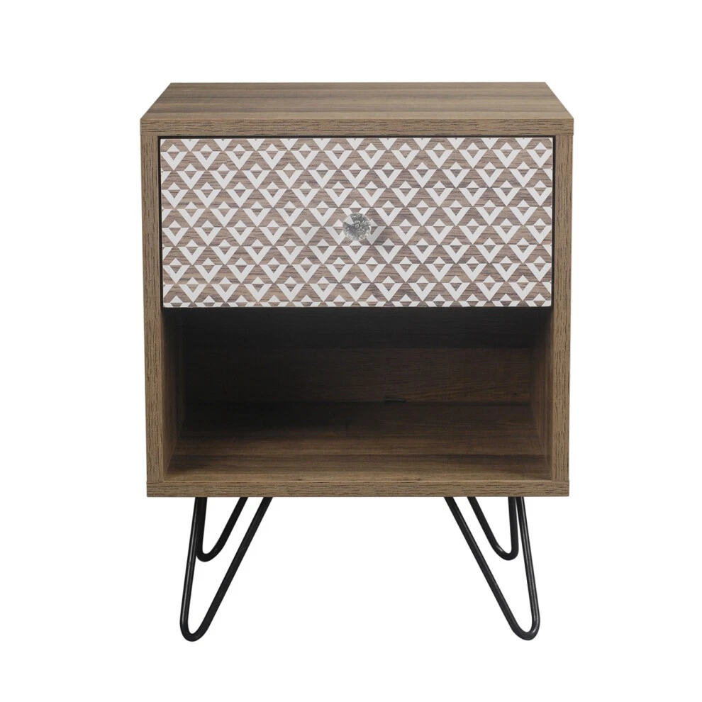 Casablanca 1-Drawer Lamp Table - Quirky Elegance with Black Metal Legs