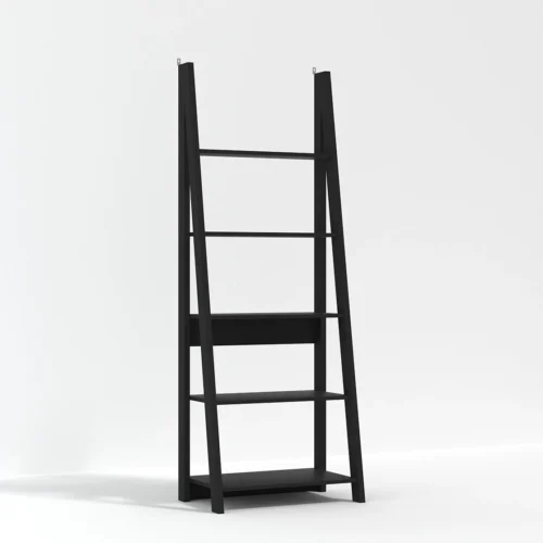 Tiva Black Ladder Bookcase Sleek Leaning Design with 5-Tier Shelving for Storage