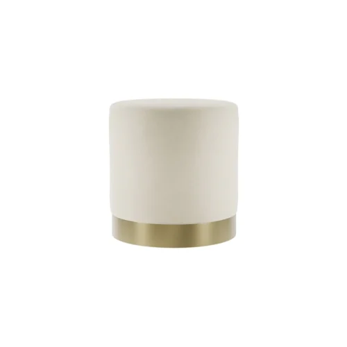 Lara Cream Velvet Pouffe - Small Multipurpose Design with Brushed Gold Base