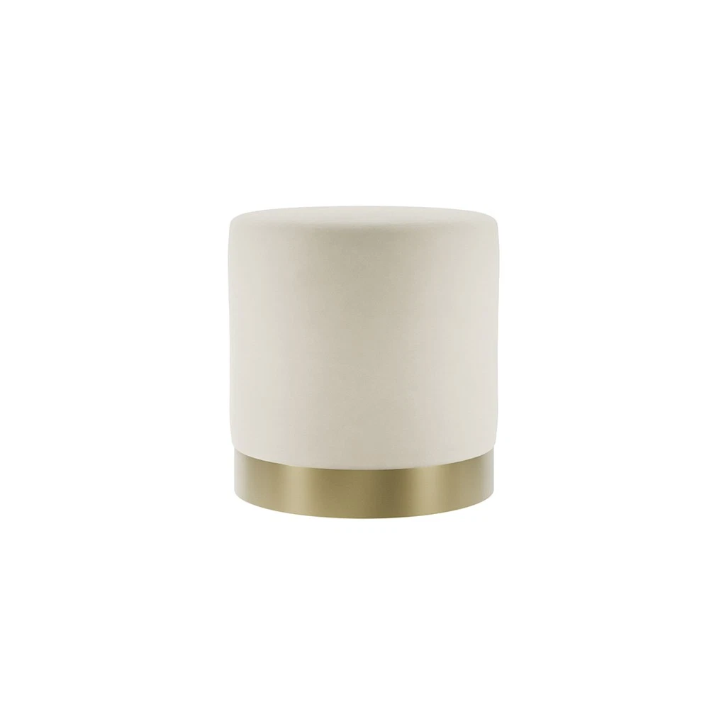 Lara Cream Velvet Pouffe - Small Multipurpose Design with Brushed Gold Base