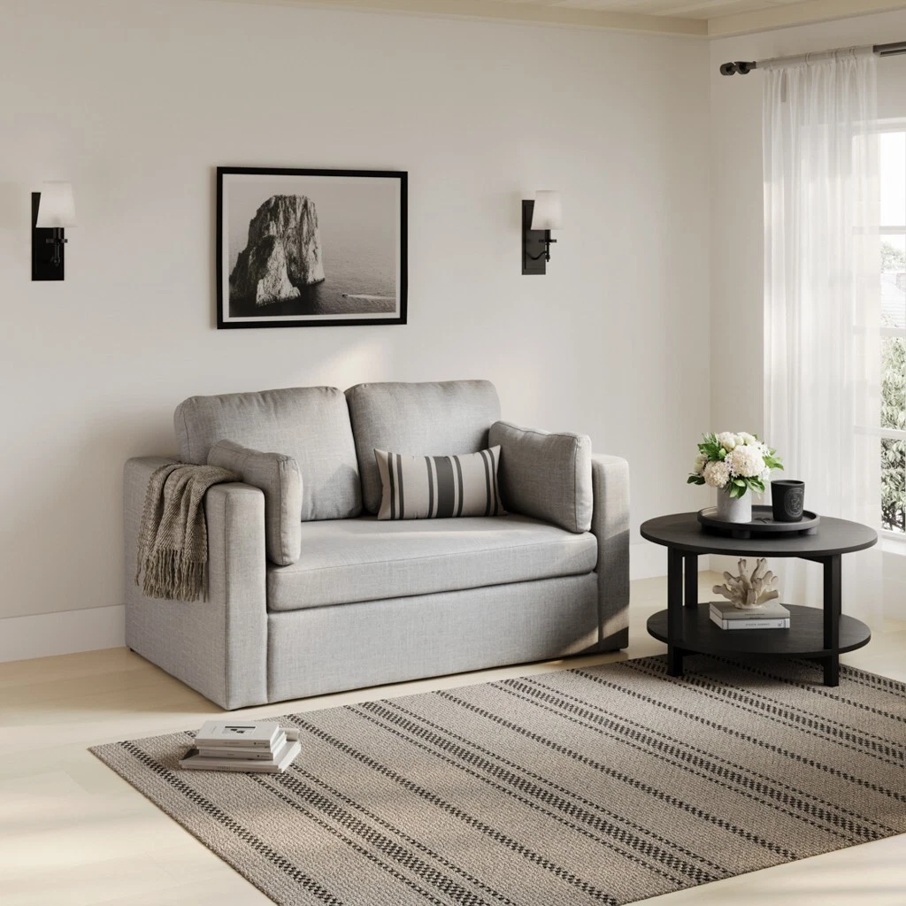 Newport Light Grey 2 Seater Sofa - Linen-Blend Upholstery with Scatter Cushions - Image 5