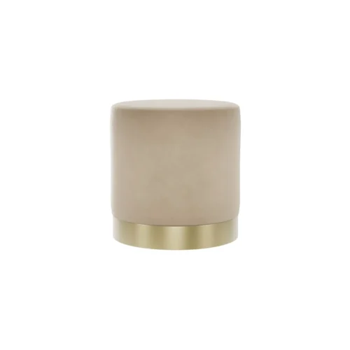 Lara Beige Velvet Pouffe - Small Multipurpose Design with Brushed Gold Base