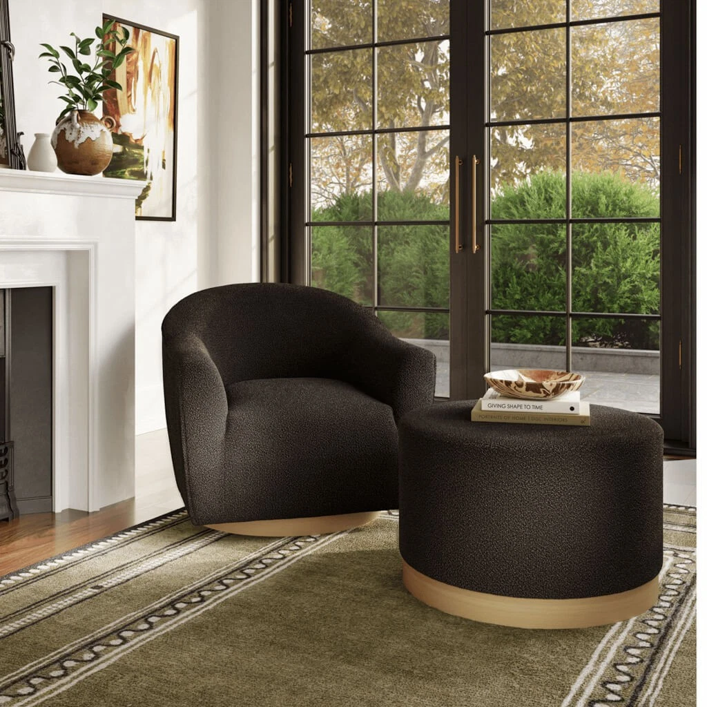 Lara Black Boucle Pouffe - Large Multipurpose Design with Blonde Oak Base - Image 3