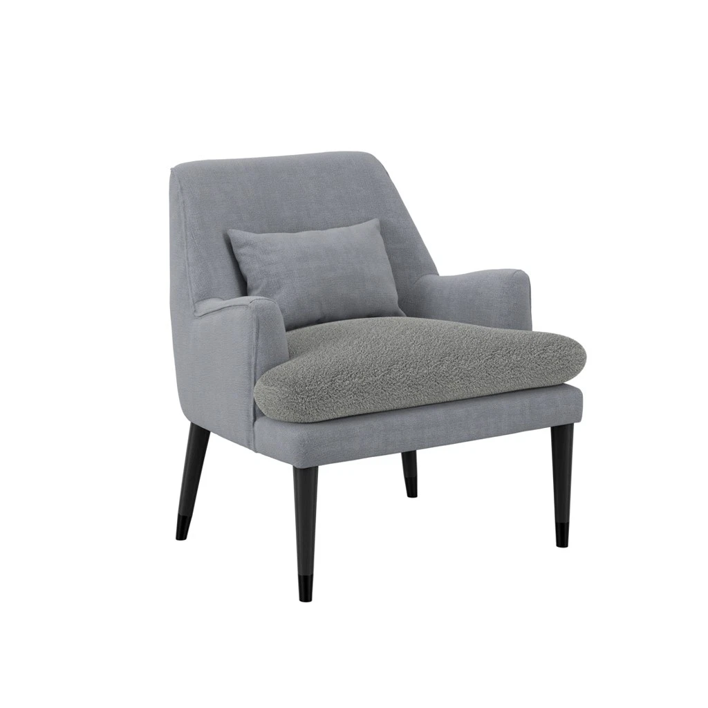 Montana Soft Grey Coloured Linen Blend Accent Chair With Black Wooden Legs - Image 2