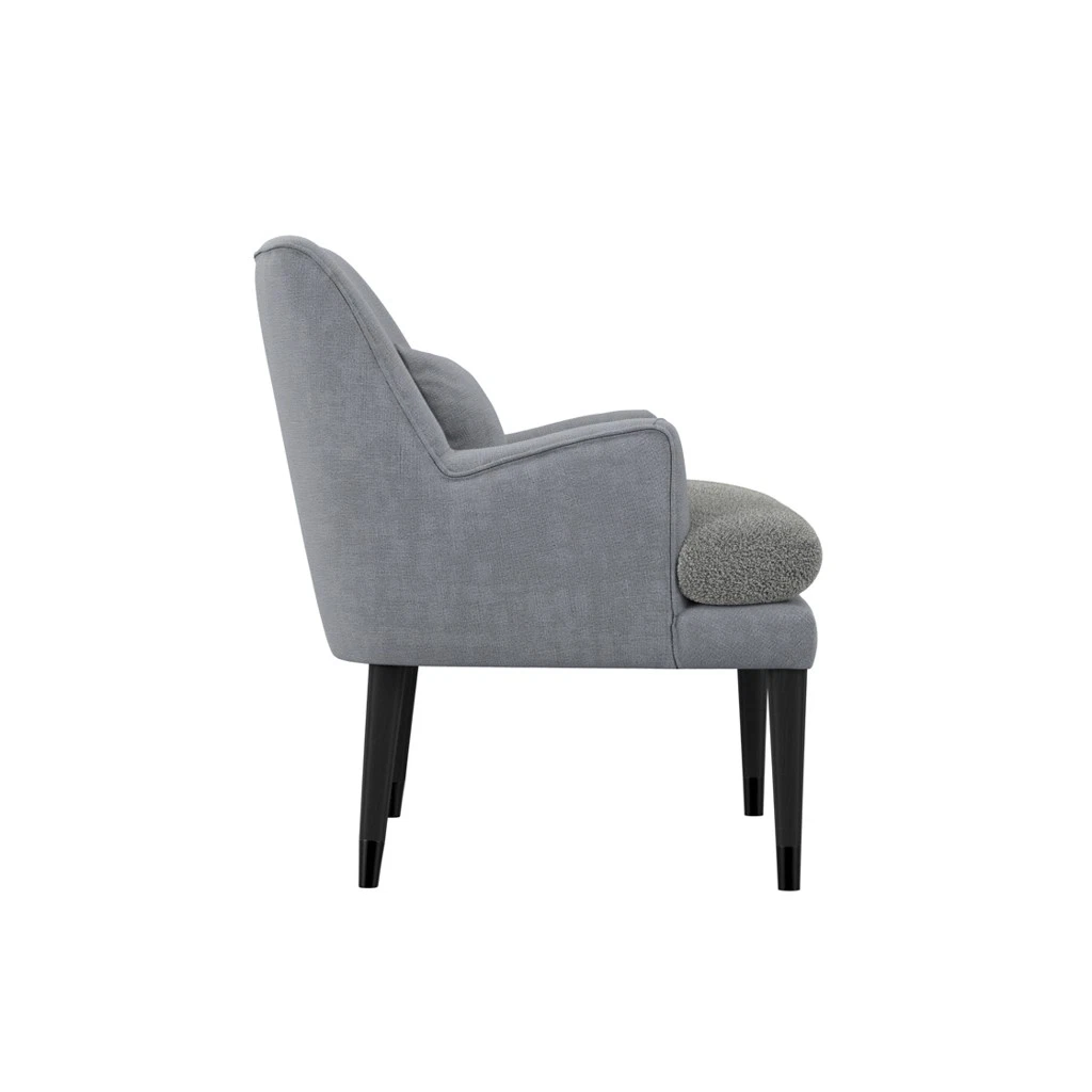 Montana Soft Grey Coloured Linen Blend Accent Chair With Black Wooden Legs - Image 3