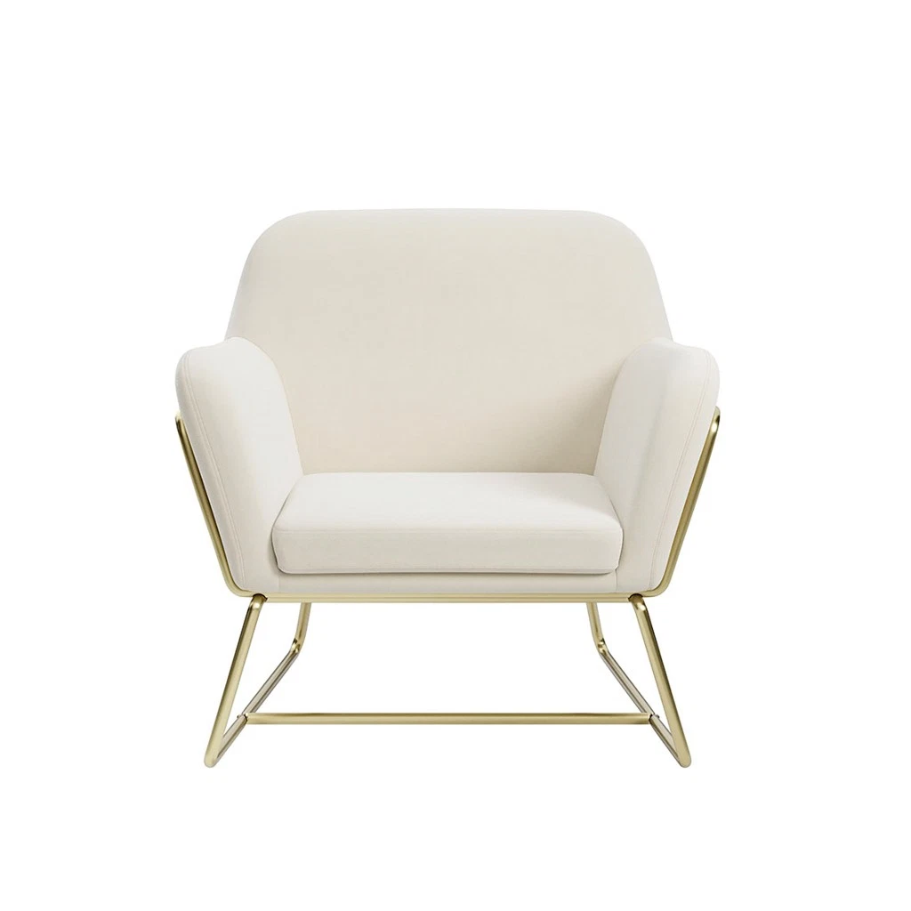 Charles Velvet Cream Armchair Comfortable&Relaxed Seating with Brushed Gold Legs