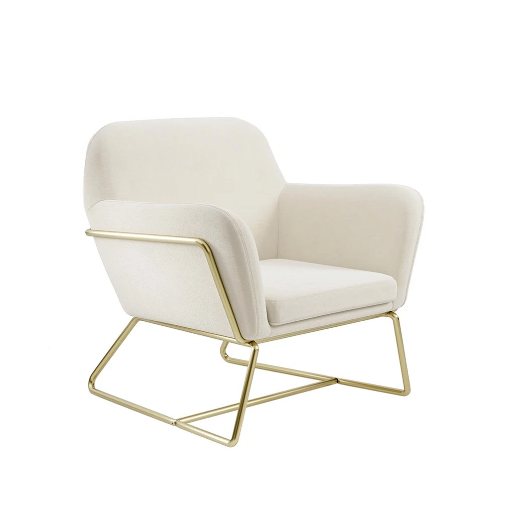 Charles Velvet Cream Armchair Comfortable&Relaxed Seating with Brushed Gold Legs - Image 2