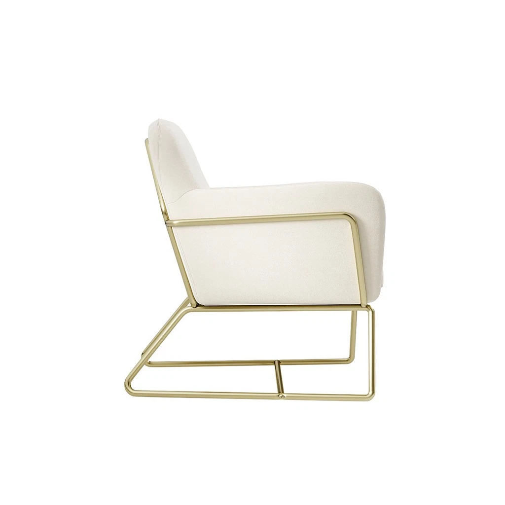 Charles Velvet Cream Armchair Comfortable&Relaxed Seating with Brushed Gold Legs - Image 3