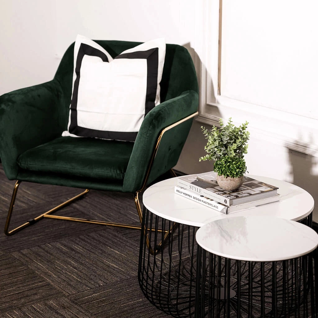 Charles Racing Green Armchair - Luxe Velvet Comfort with Sleek Gold Frame - Image 4